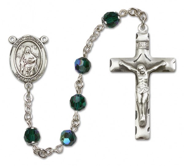 St. Deborah Sterling Silver Heirloom Rosary Squared Crucifix - Emerald Green