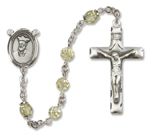 St. Philip Neri Sterling Silver Heirloom Rosary Squared Crucifix - Zircon