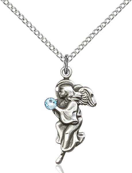 Angel Pendant with Birthstone Options - Aqua