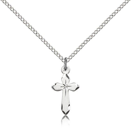 Small Cross Necklace with Etched Tips - Sterling Silver