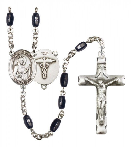 Men's St. Camillus of Lellis Nurse Silver Plated Rosary - Black | Silver