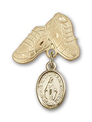 Baby Pin with Miraculous Charm and Baby Boots Pin - 14K Solid Gold