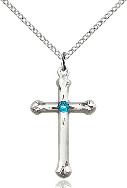Teardrop Edge Cross Pendant with Birthstone Options - Zircon