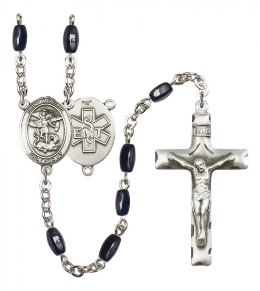 Men's St. Michael EMT Silver Plated Rosary - Black | Silver