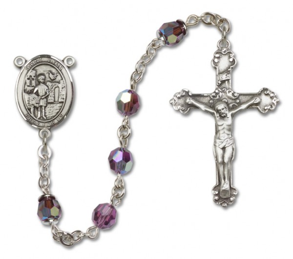 St. Vitus Sterling Silver Heirloom Rosary Fancy Crucifix - Amethyst
