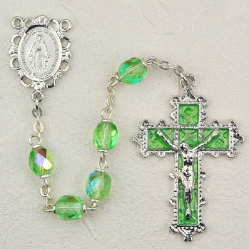 August Birthstone Rosary (Peridot) - Rhodium Plated - Peridot