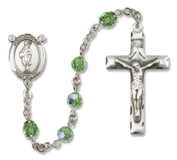 St. Gregory the Great Sterling Silver Heirloom Rosary Squared Crucifix - Peridot