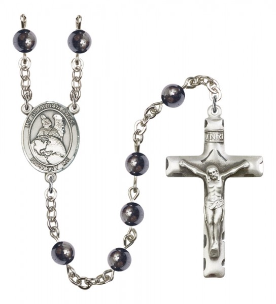 Men's Guardian Angel Protector Silver Plated Rosary - Gray