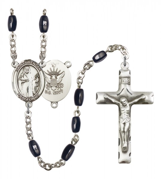 Men's St. Brendan the Navigator Navy Silver Plated Rosary - Black | Silver