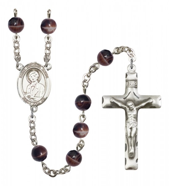 Men's St. Dominic Savio Silver Plated Rosary - Brown