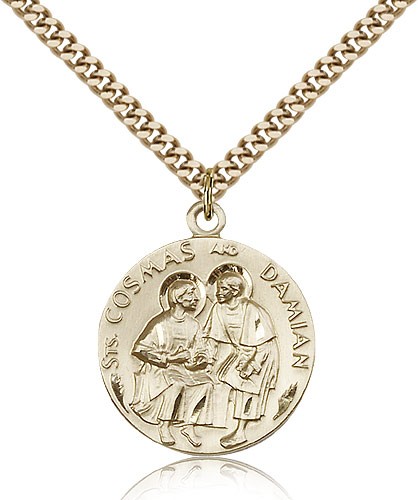 Men's Round Saints Cosmas &amp; Damian Medal - 14KT Gold Filled