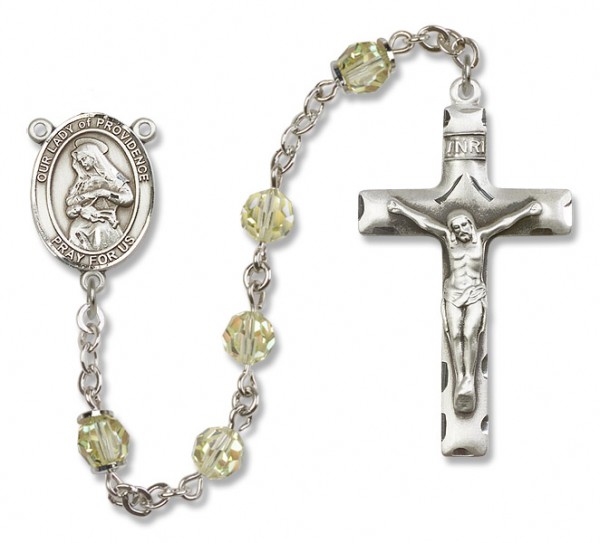 Our Lady of Providence Sterling Silver Heirloom Rosary Squared Crucifix - Zircon