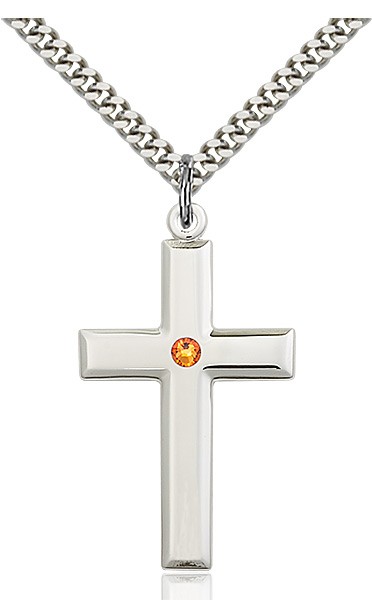 Large Plain Cross Pendant with Birthstone Options - Topaz