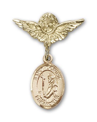 Pin Badge with St. Dominic de Guzman Charm and Angel with Smaller Wings Badge Pin - Gold Tone