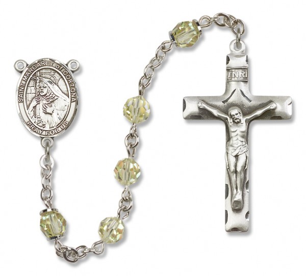 St. Margaret of Cortona Sterling Silver Heirloom Rosary Squared Crucifix - Zircon