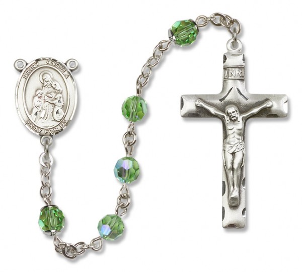 St. Angela Merici Sterling Silver Heirloom Rosary Squared Crucifix - Peridot