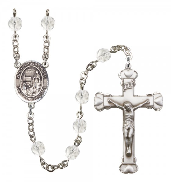Women's Virgen del Lourdes Birthstone Rosary - Crystal