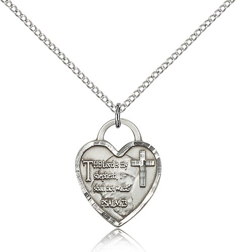 The Lord is My Shepherd Heart Pendant - Sterling Silver
