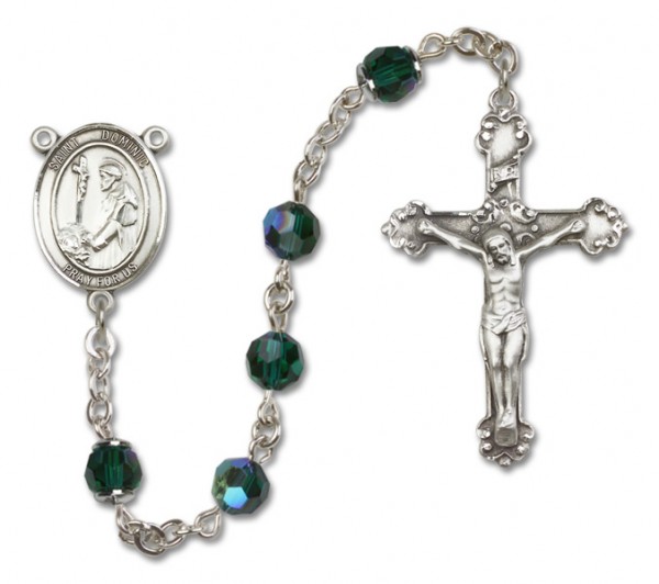 St. Dominic de Guzman Sterling Silver Heirloom Rosary Fancy Crucifix - Emerald Green