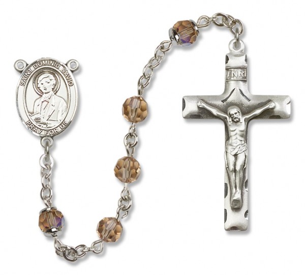 St. Dominic Savio Sterling Silver Heirloom Rosary Squared Crucifix - Topaz