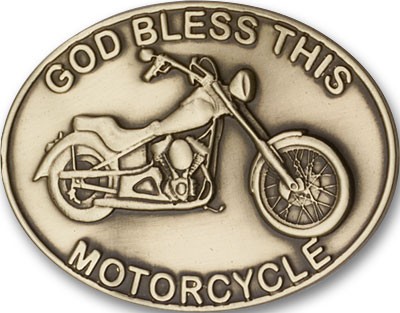 God Bless This Motorcycle Visor Clip - Antique Gold