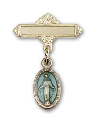 Pin Badge with Blue Miraculous Charm and Polished Engravable Badge Pin - 14KT Gold Filled