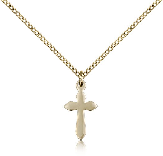 High Polished Budded Etched Cross Pendant - 14KT Gold Filled