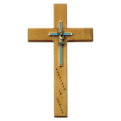 Baby Boy Baptism Wall Cross - 10 inch - Brown