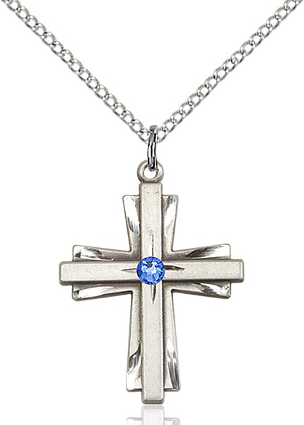 Women's Cross on Cross Pendant with Birthstone Options - Sapphire