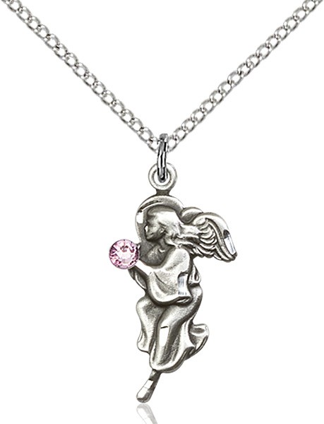 Angel Pendant with Birthstone Options - Light Amethyst