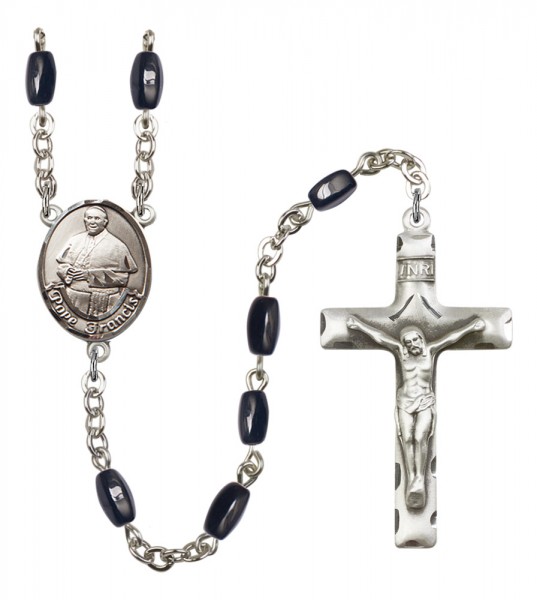 Men's Pope Francis Silver Plated Rosary - Black | Silver