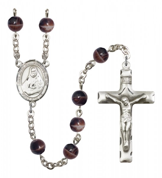 Men's St. Rose Philippine Duchesne Silver Plated Rosary - Brown