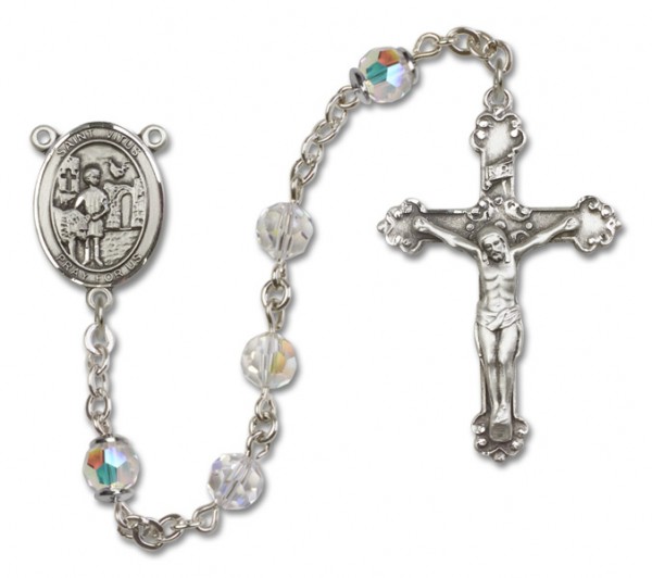 St. Vitus Sterling Silver Heirloom Rosary Fancy Crucifix - Crystal