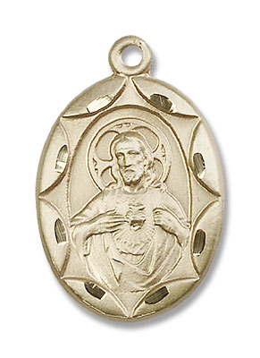 Etched Scalloped Edge Scapular Medal - 14K Solid Gold