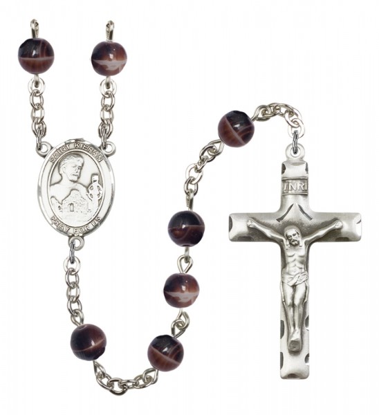 Men's St. Kieran Silver Plated Rosary - Brown