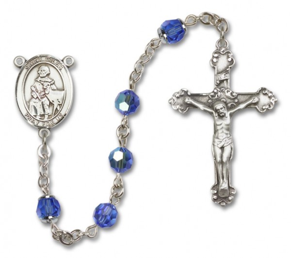 St. Giles Sterling Silver Heirloom Rosary Fancy Crucifix - Sapphire