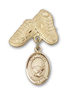 Baby Badge with Holy Spirit Charm and Baby Boots Pin - 14K Solid Gold