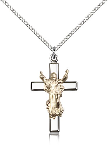 Women's Risen Christ Cross Pendant Two-Tone - Two-Tone Gold