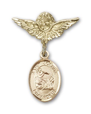 Pin Badge with St. Joshua Charm and Angel with Smaller Wings Badge Pin - Gold Tone