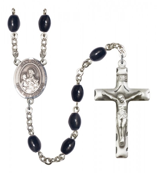 Men's San Jose Silver Plated Rosary - Black Oval