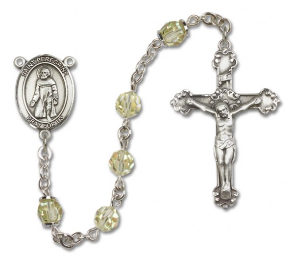 St. Peregrine Laziosi Sterling Silver Heirloom Rosary Fancy Crucifix - Zircon
