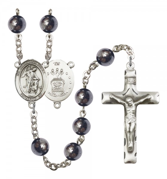 Men's Guardian Angel Air Force Silver Plated Rosary - Silver