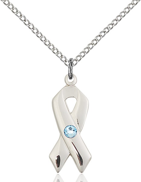 Awareness Ribbon Pendant with Birthstone Options - Aqua