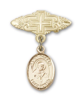 Pin Badge with St. Robert Bellarmine Charm and Badge Pin with Cross - Gold Tone
