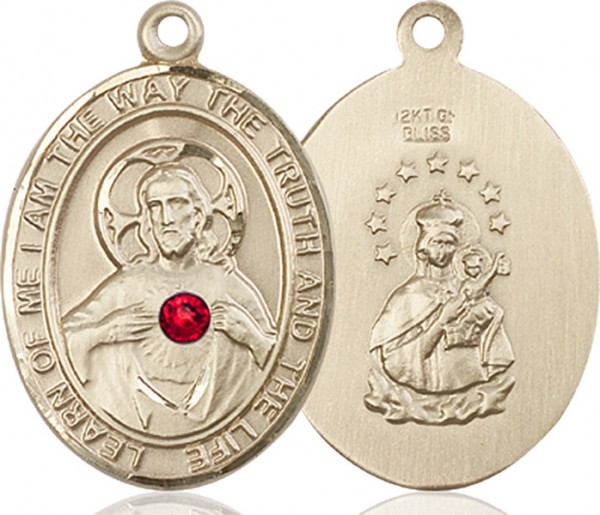 Men's Oval Sacred Heart Pendant with Birthstone Options - 14K Solid Gold