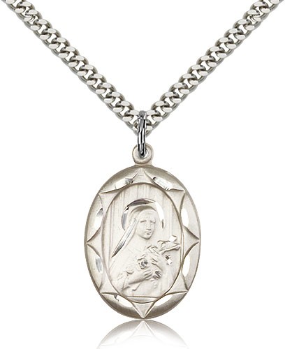 St. Therese of Lisieux Oval Medal - Sterling Silver