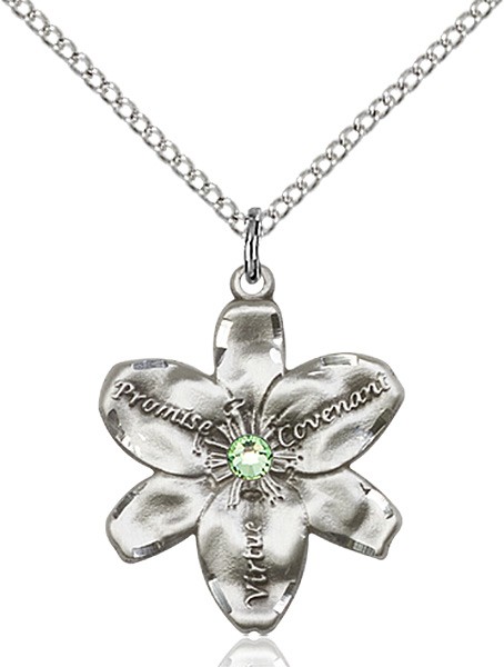 Large Five Petal Chastity Pendant with Birthstone Center - Peridot