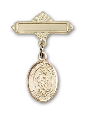 Pin Badge with St. Lazarus Charm and Polished Engravable Badge Pin - Gold Tone