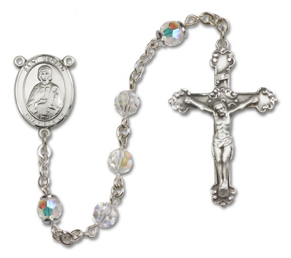 St. Gerard Sterling Silver Heirloom Rosary Fancy Crucifix - Crystal