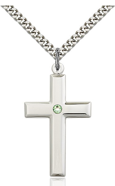 Large Plain Cross Pendant with Birthstone Options - Peridot